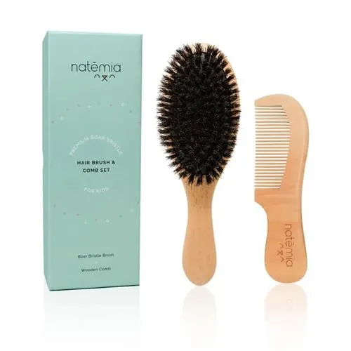 Natemia Wooden Boar Bristles Hair Brush Set