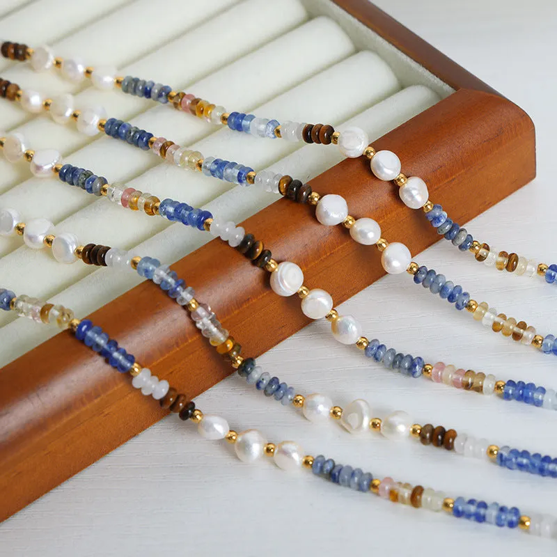 Natural Baroque Pearl and Blue Abacus Beaded Necklace