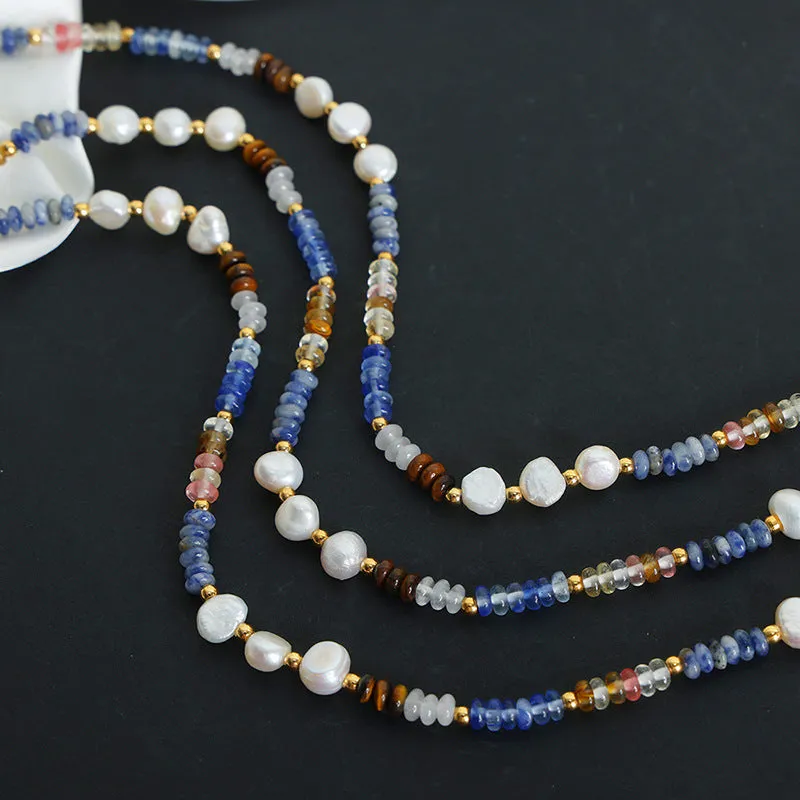 Natural Baroque Pearl and Blue Abacus Beaded Necklace