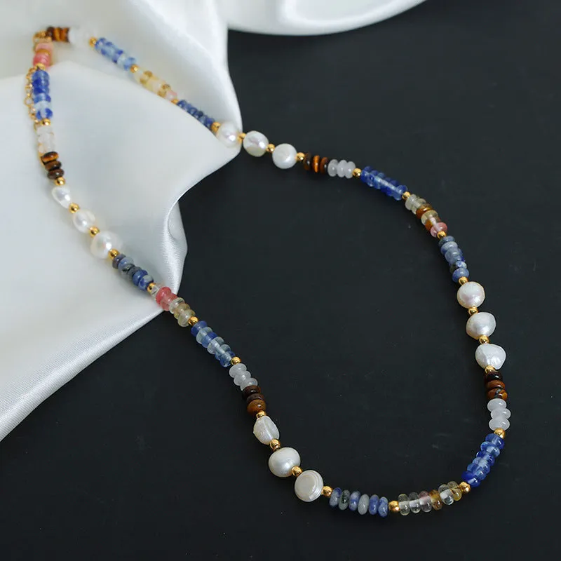 Natural Baroque Pearl and Blue Abacus Beaded Necklace