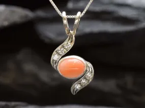 Natural Coral Pendant - Wave Drop Necklace - Pink Vintage Necklace