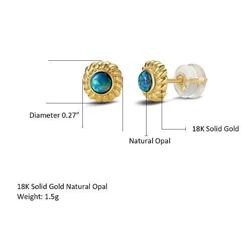 Natural Fire Blue Opal 18K Solid Yellow Gold Small Stud Earrings