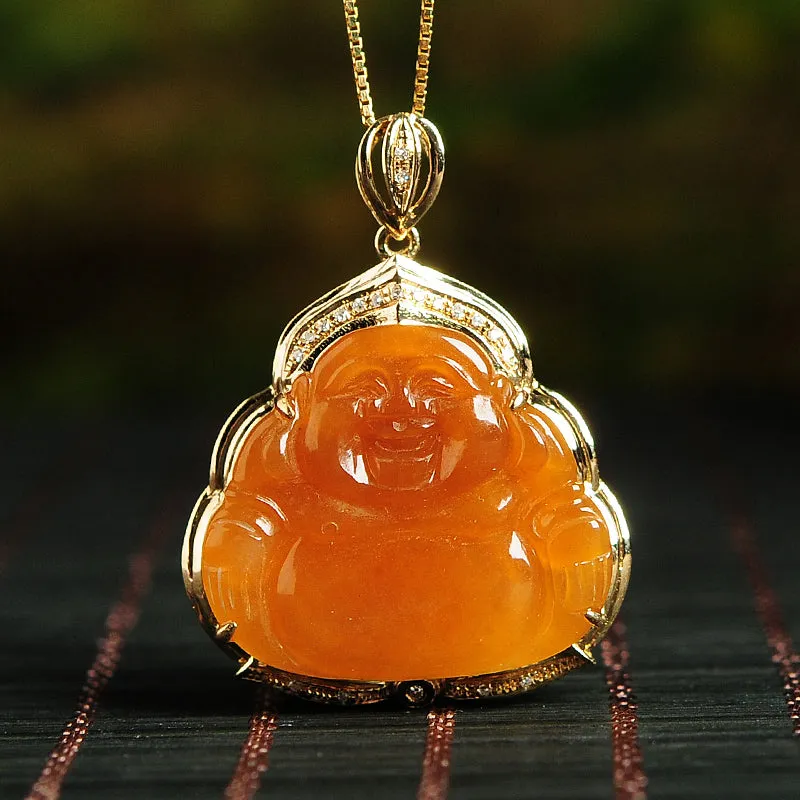 Natural Jade Pendant Jadeite Gold Buddha Pendant PT51