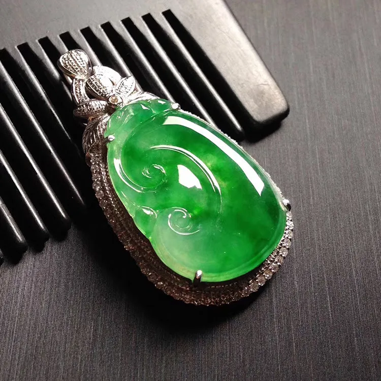 Natural Jade Pendant Jadeite Gold Ruyi Pendant PT438