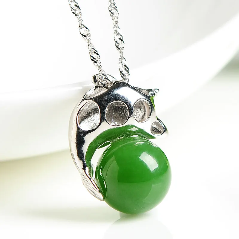 Natural Jade Pendant Nephrite Silver Pendant PT174