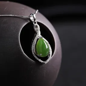 Natural Jade Pendant Nephrite Silver Zircon Pendant ZPT138