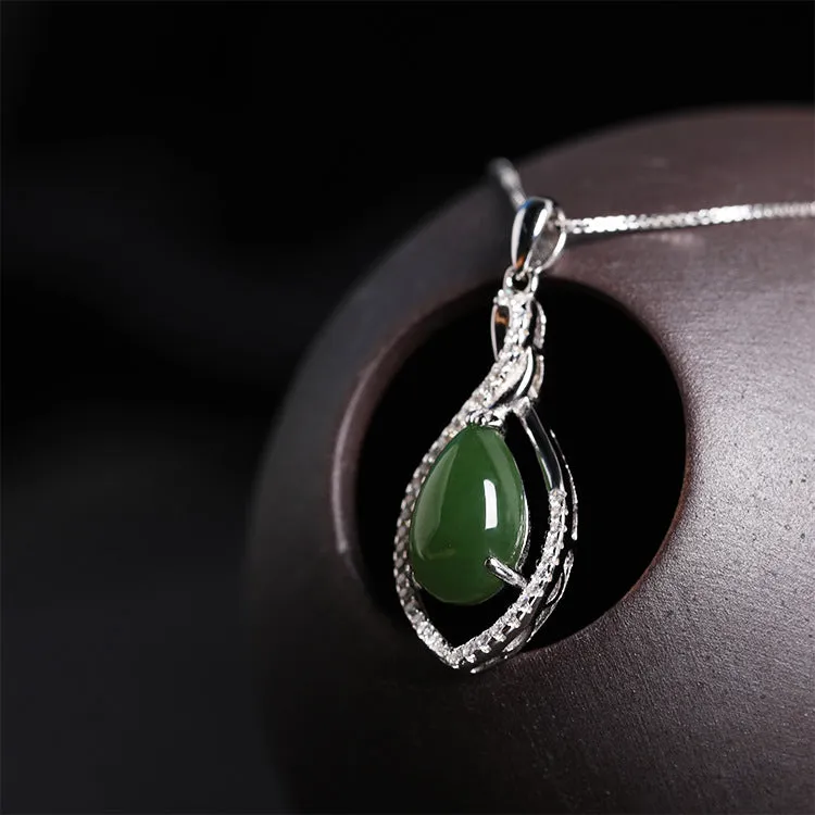 Natural Jade Pendant Nephrite Silver Zircon Pendant ZPT138