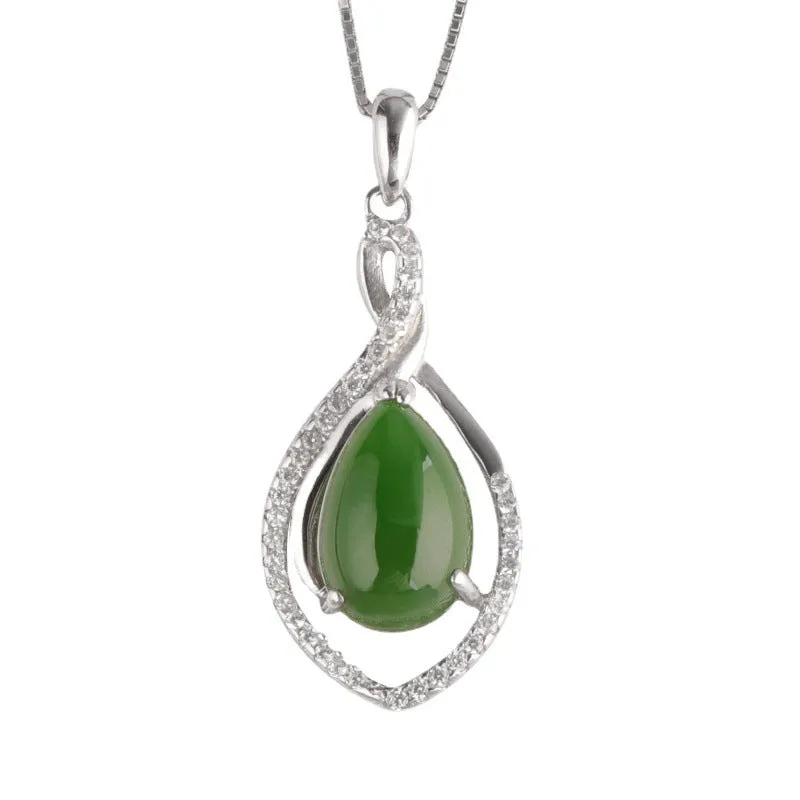 Natural Jade Pendant Nephrite Silver Zircon Pendant ZPT138