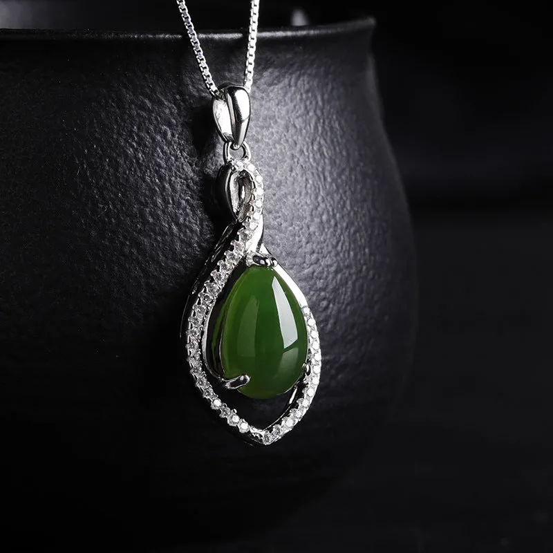 Natural Jade Pendant Nephrite Silver Zircon Pendant ZPT138