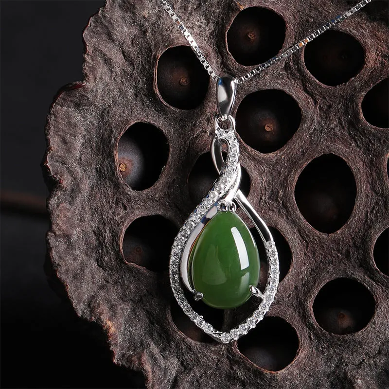 Natural Jade Pendant Nephrite Silver Zircon Pendant ZPT138