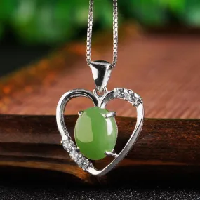 Natural Jade Pendant Nephrite Silver Zircon Pendant ZPT185