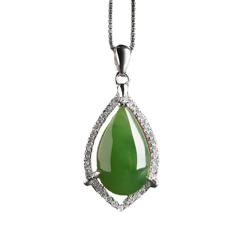 Natural Jade Pendant Nephrite Silver Zircon Pendant ZPT210