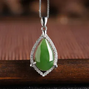 Natural Jade Pendant Nephrite Silver Zircon Pendant ZPT210