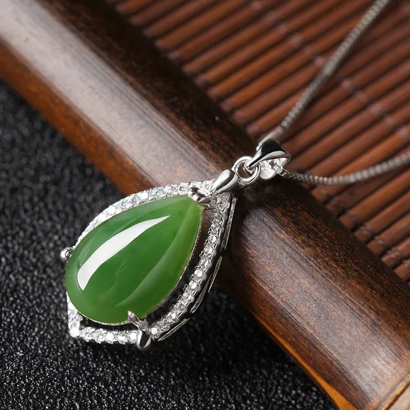 Natural Jade Pendant Nephrite Silver Zircon Pendant ZPT210