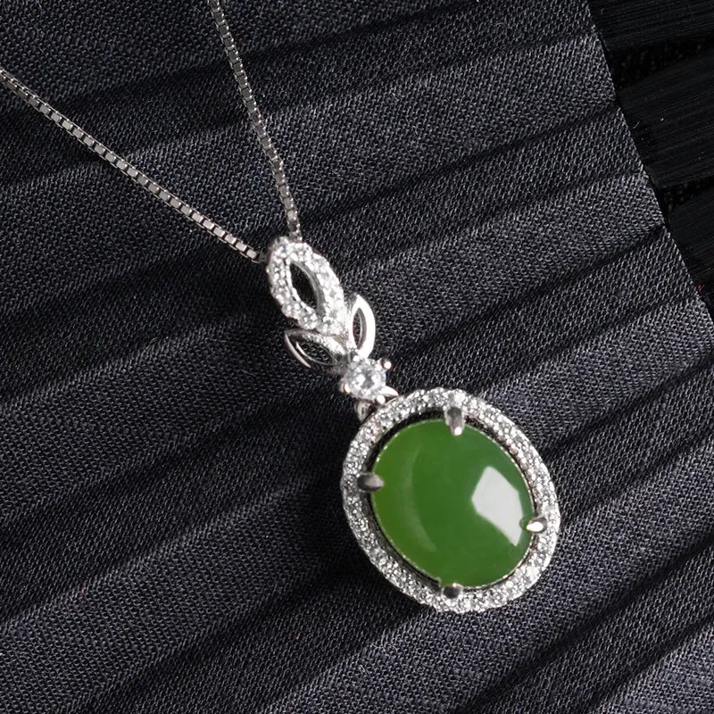 Natural Jade Pendant Nephrite Silver Zircon Pendant ZPT234