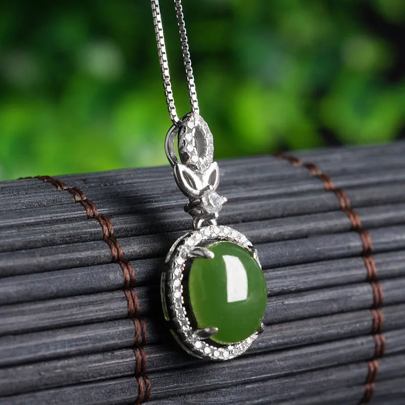 Natural Jade Pendant Nephrite Silver Zircon Pendant ZPT234