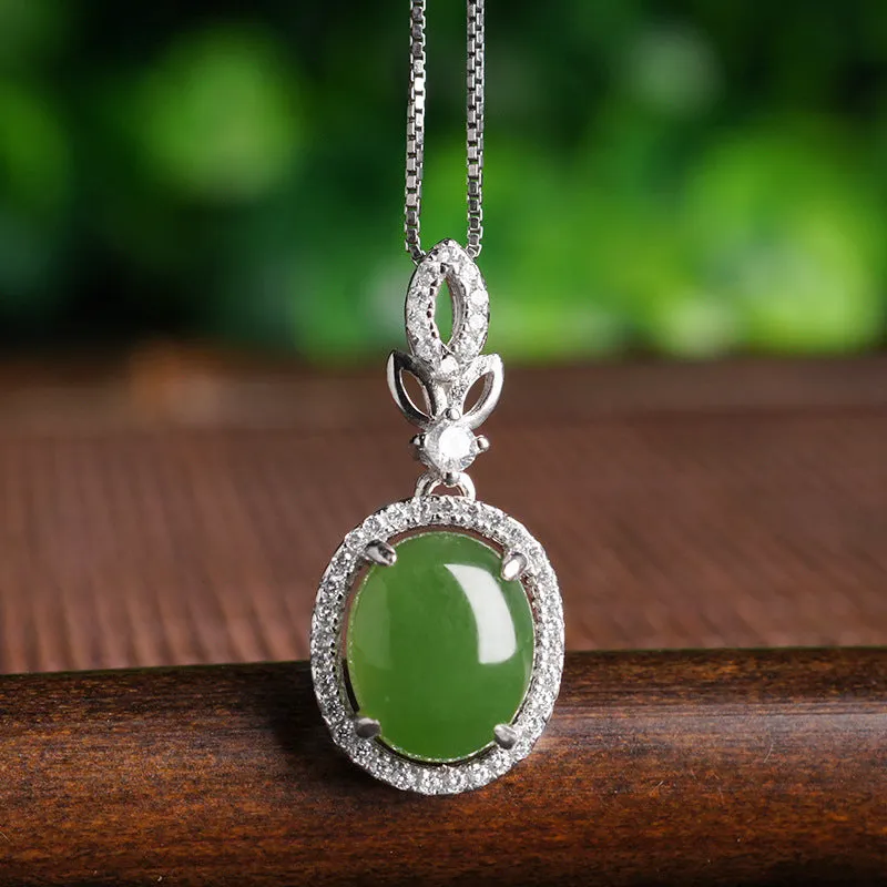 Natural Jade Pendant Nephrite Silver Zircon Pendant ZPT234