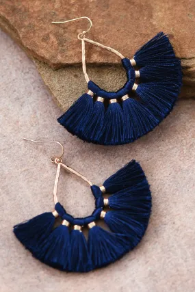 Navy Blue Tassel Teardrop Earrings