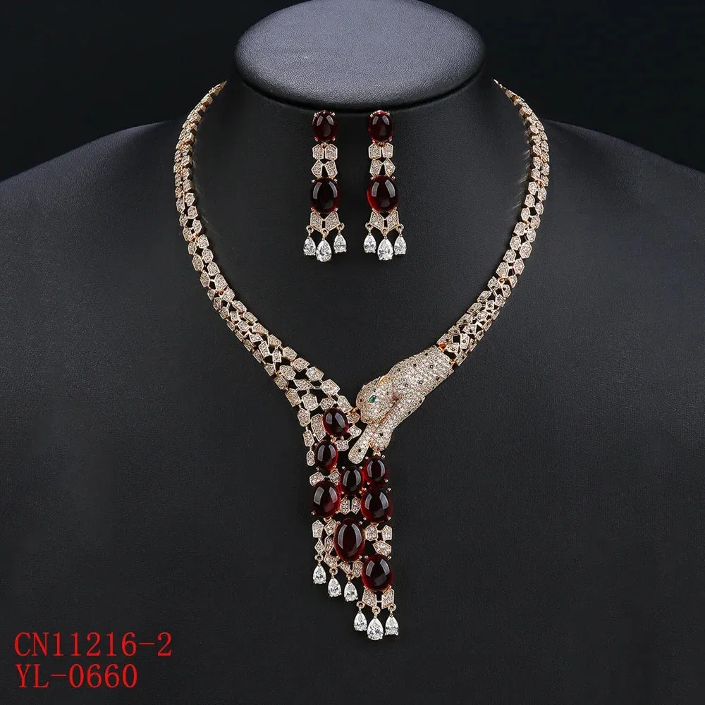 New Unique Design Animal Leopard Necklace Earring Jewelry Sets  High Quality Cubic Zirconia  For Women Party Accessorie CN11216