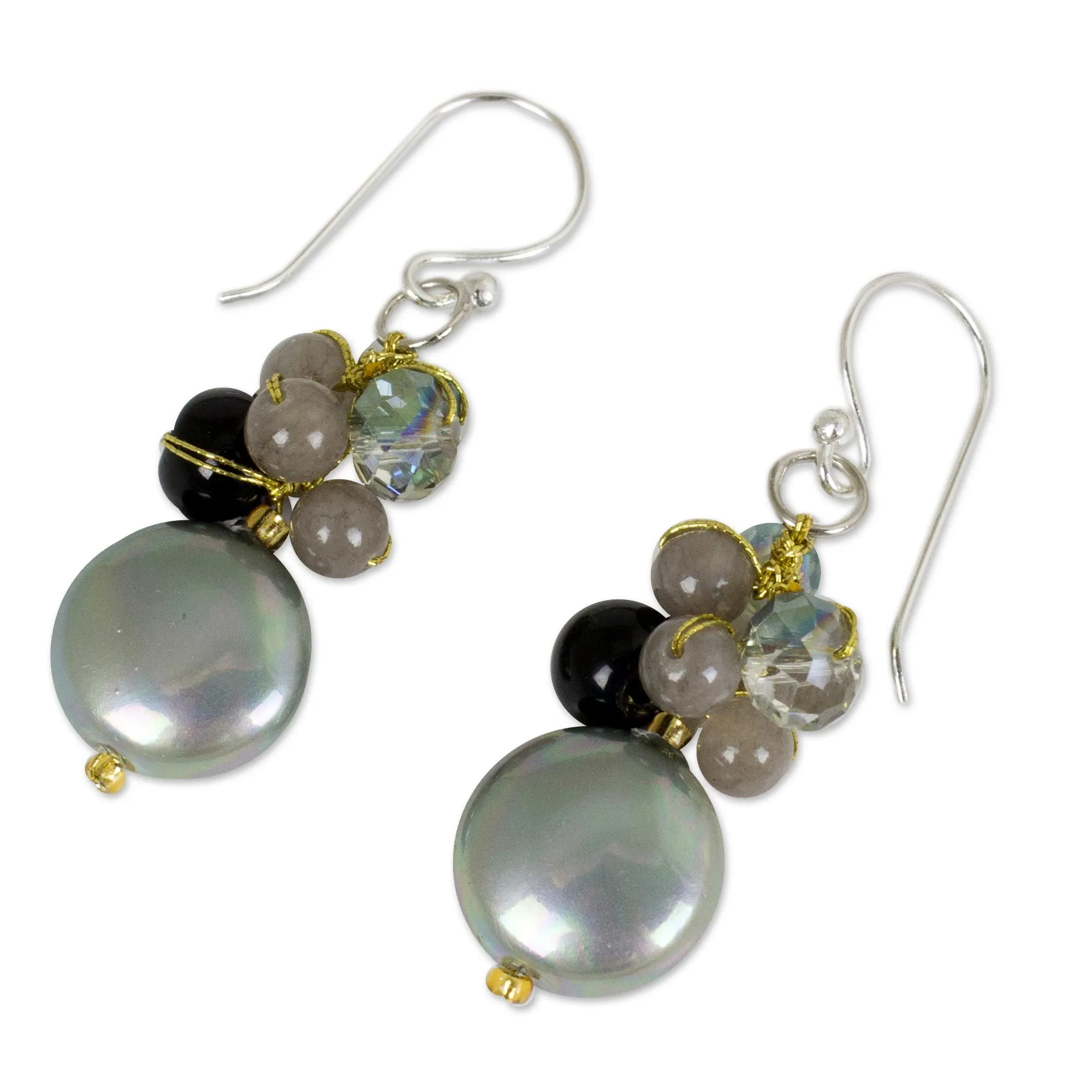 Night Reflections Quartz Beaded Hook Earrings