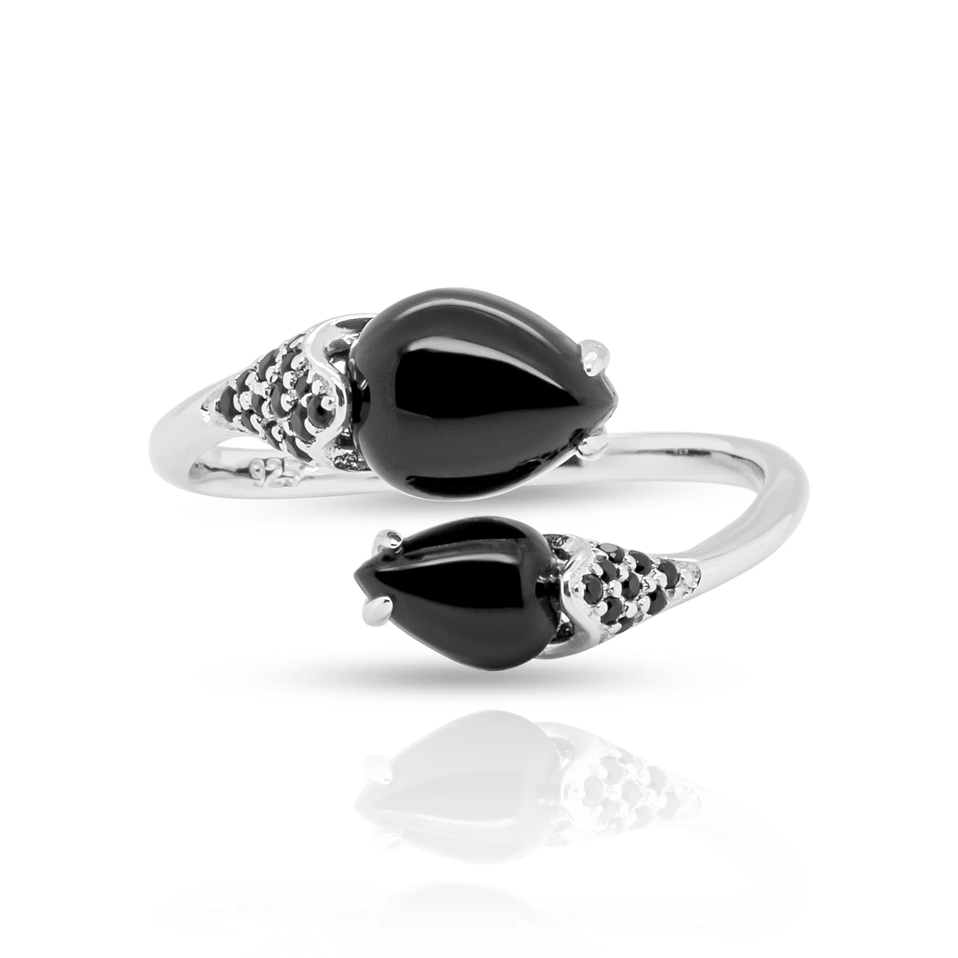 Nora Black Onyx Open Ring in Sterling Silver