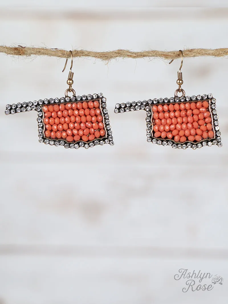 Oklahoma Beaded Earrings with Crystal Outline