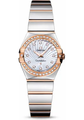 Omega Ladies Constellation Polished Quartz Watch - 24 mm Polished Steel And Red Gold Case - Diamond Bezel - Mother-Of-Pearl Diamond Dial - Steel And Red Gold Bracelet - 123.25.24.60.55.006