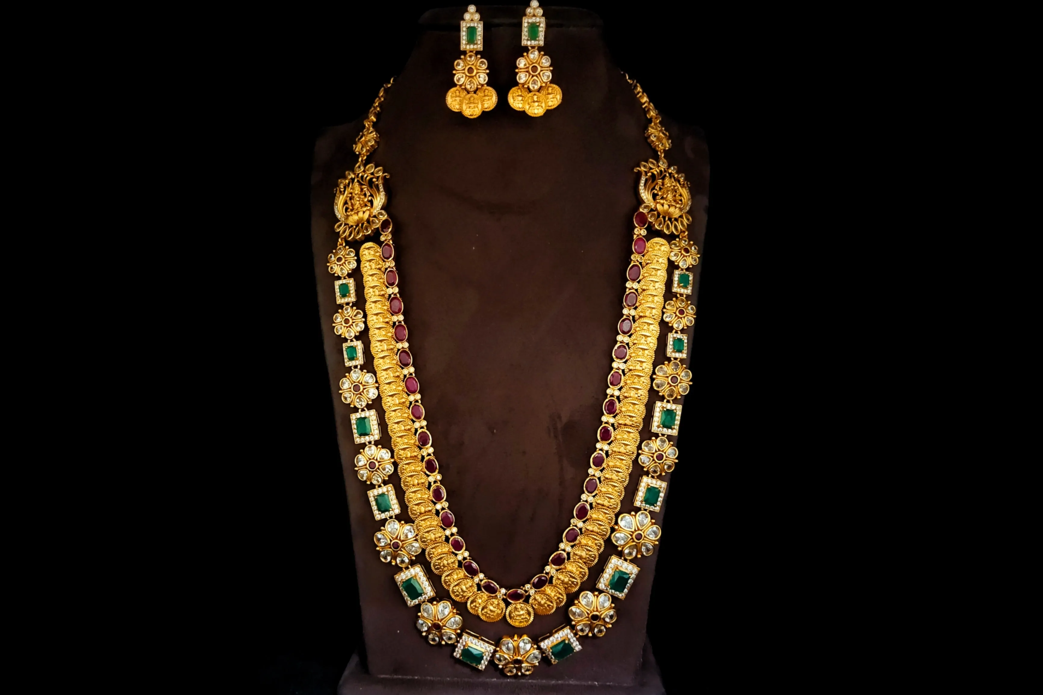 One Gram Gold Antique Two Layered Laxmi Kasu Necklace By Asp Fashion Jewellery