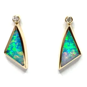 Opal Earrings Triangle Inlaid Design with .04ctw Round Diamonds