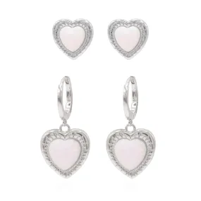 Opal Heart Earring Gift Set | Huggie Hoops & Stud Earrings | 925 Sterling Silver