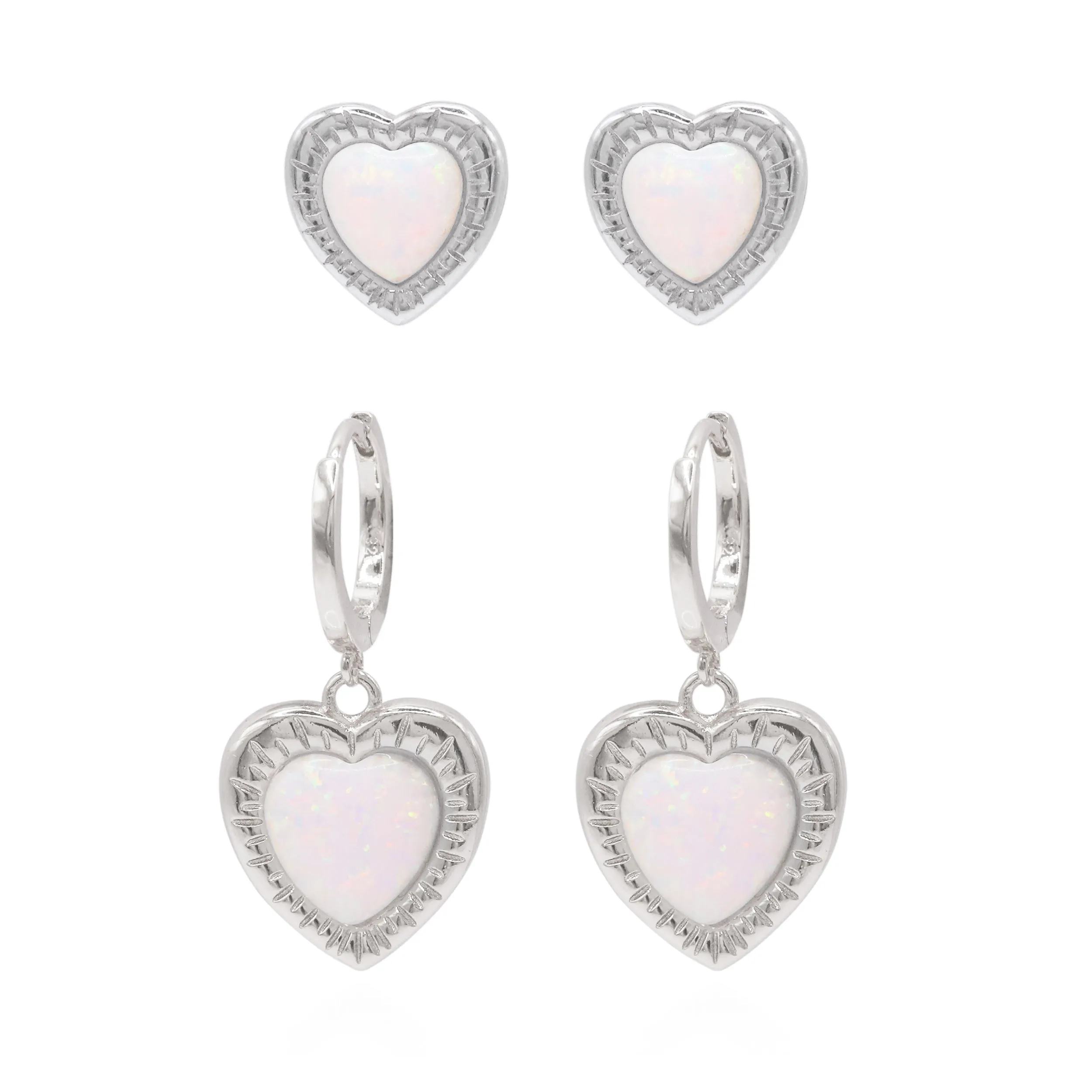 Opal Heart Earring Gift Set | Huggie Hoops & Stud Earrings | 925 Sterling Silver