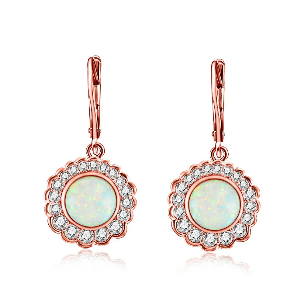 Opal Jewelry with Zircon Soleste Halo Silver Drop Earrings for Women