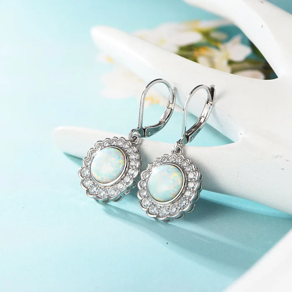 Opal Jewelry with Zircon Soleste Halo Silver Drop Earrings for Women