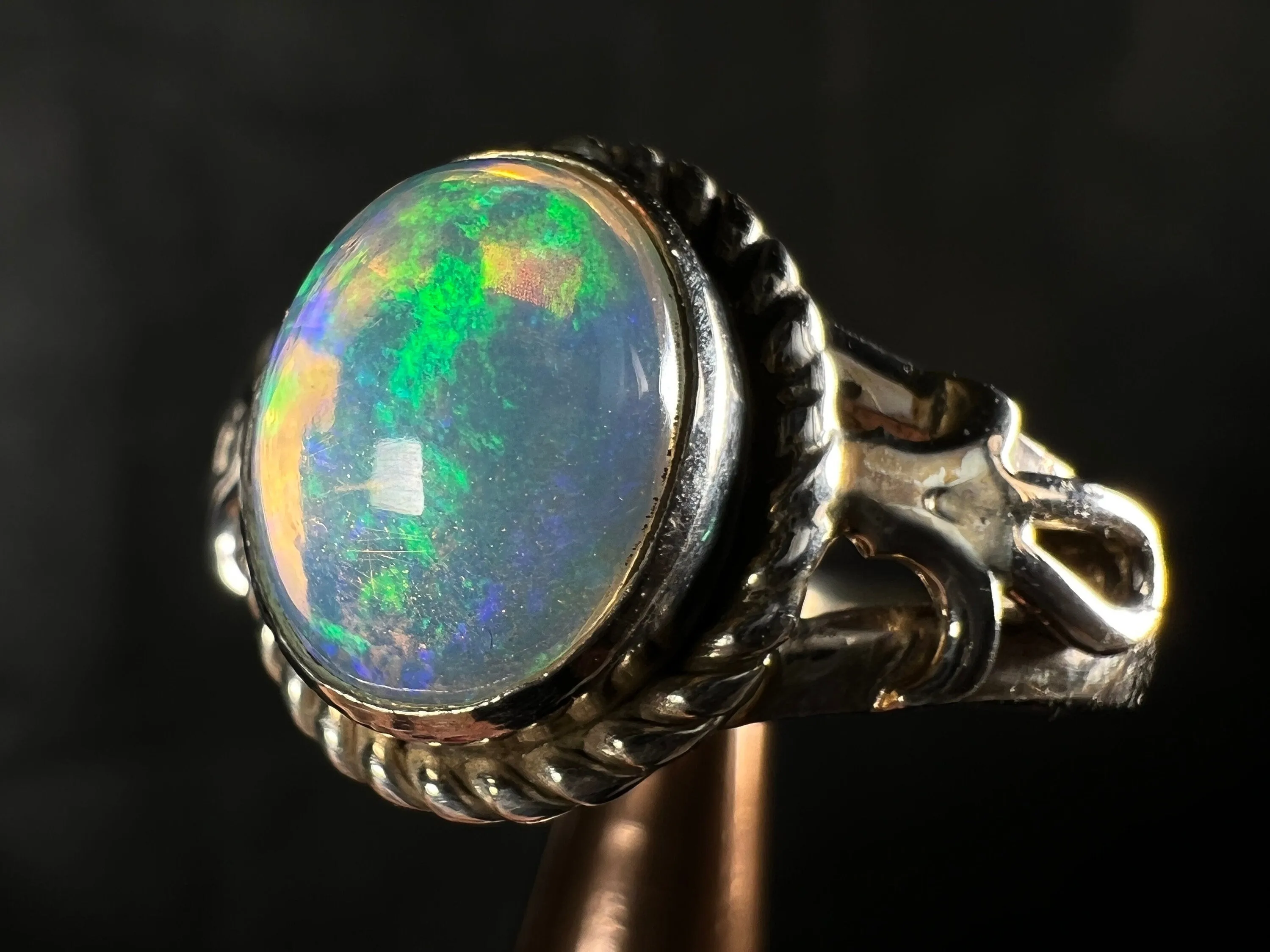 OPAL RING - Sterling Silver, Size 9.5 - Ethiopian Opal Rings for Women, Bridal Jewelry, Welo Opal, 51779