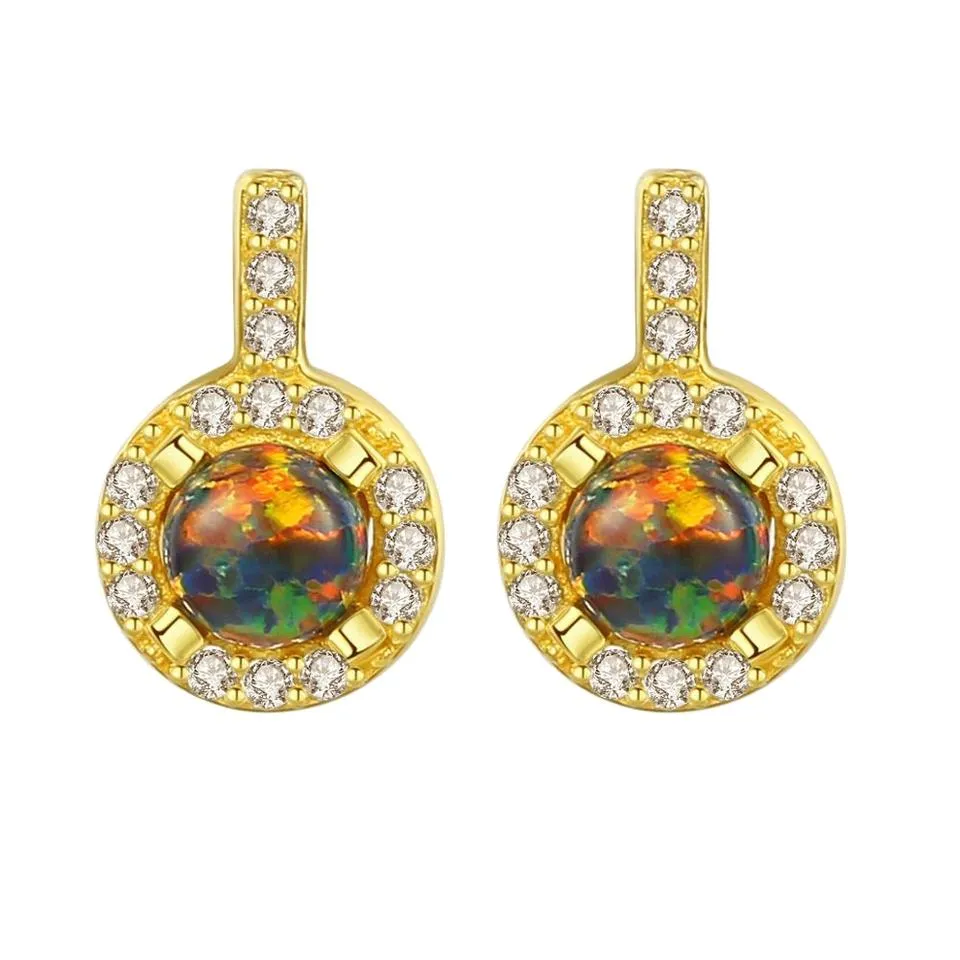 Opal Simulant Gold Earrings