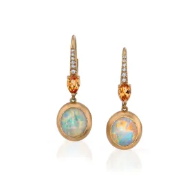 Opal, Spessartine Garnet and Diamond Earrings