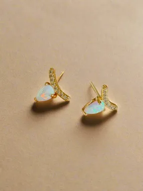 Opal Teardrop with CZ Bar Gold Filled Stud Earrings