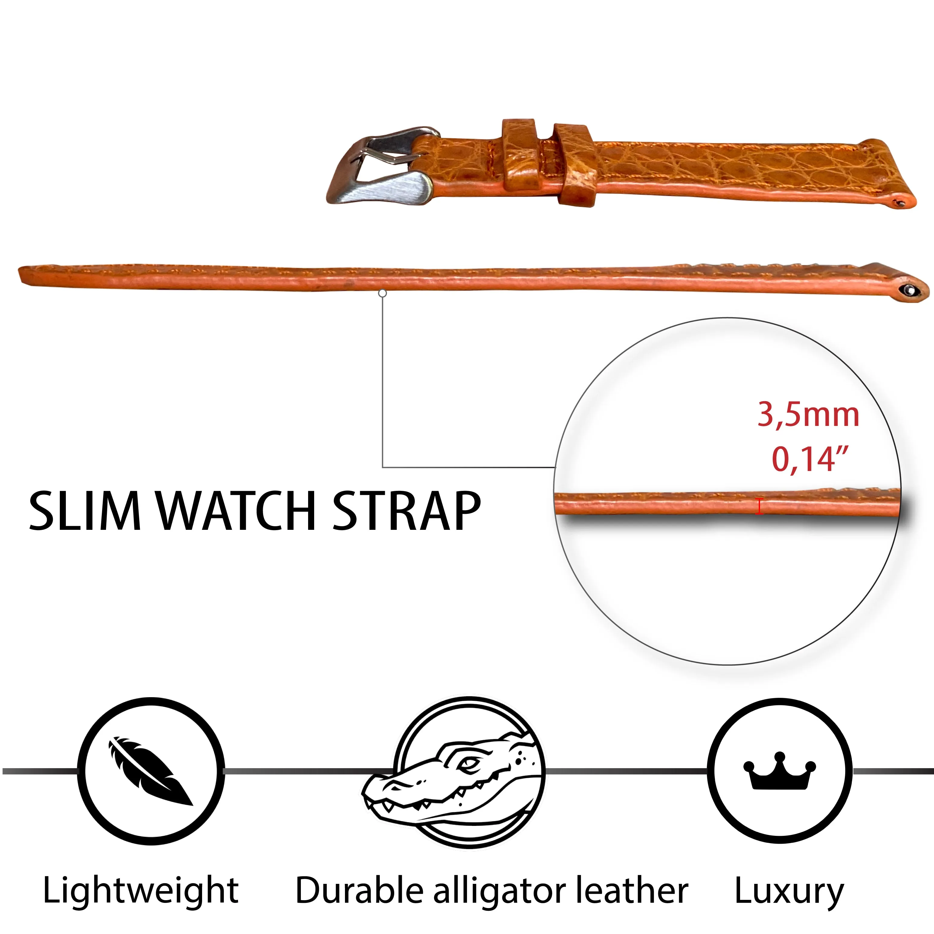 Orange Carrot No-Padding Alligator Leather Watch Band | DH-29