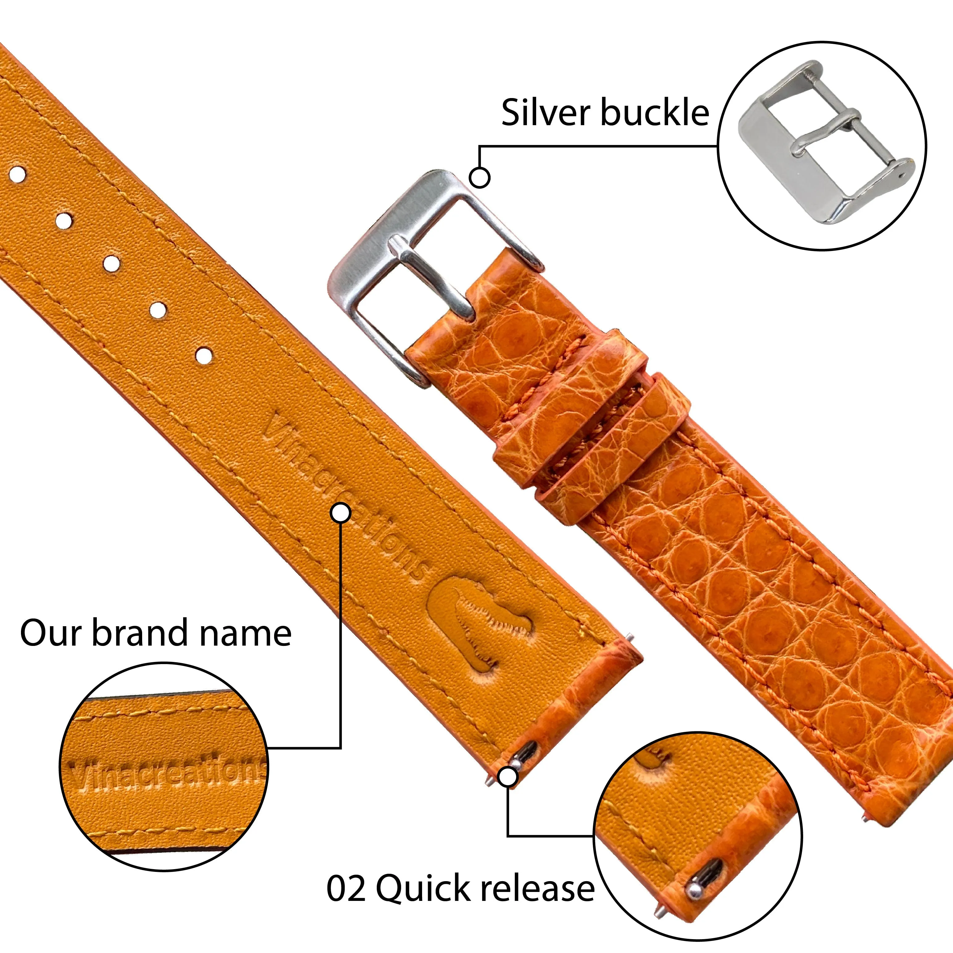 Orange Carrot No-Padding Alligator Leather Watch Band | DH-29