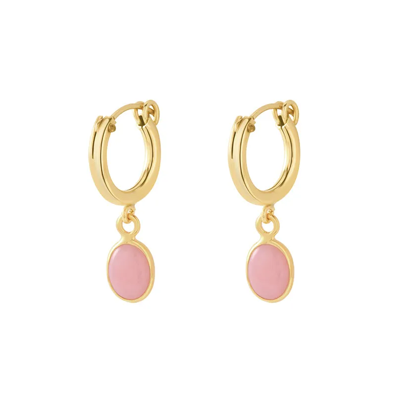 OVAL PINK OPAL HOOP EARRINGS