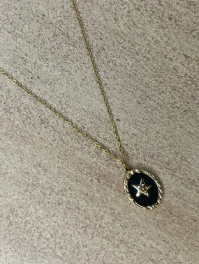 Oval Star Pendant Necklace - Black