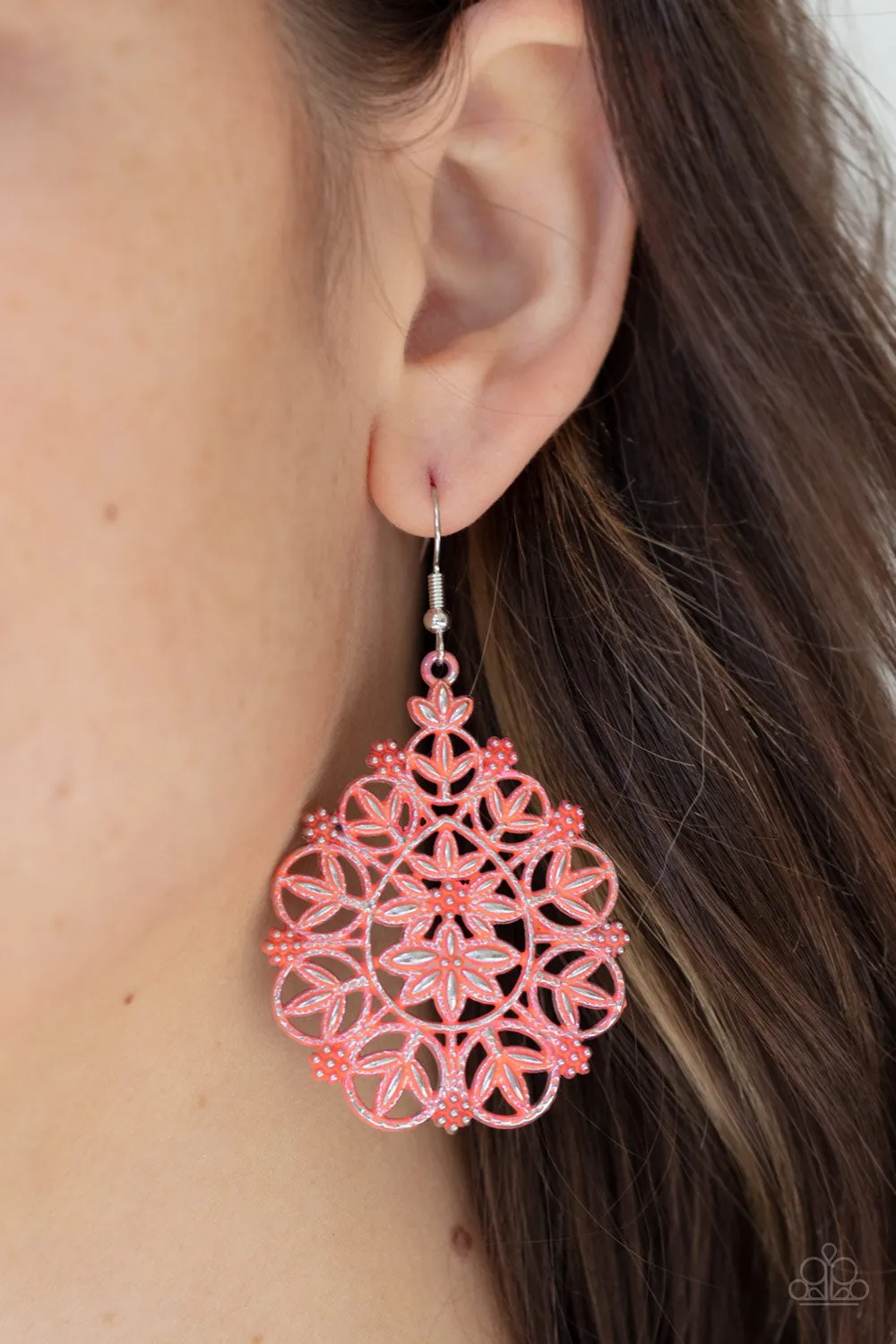 Paparazzi Floral Affair Earrings Orange