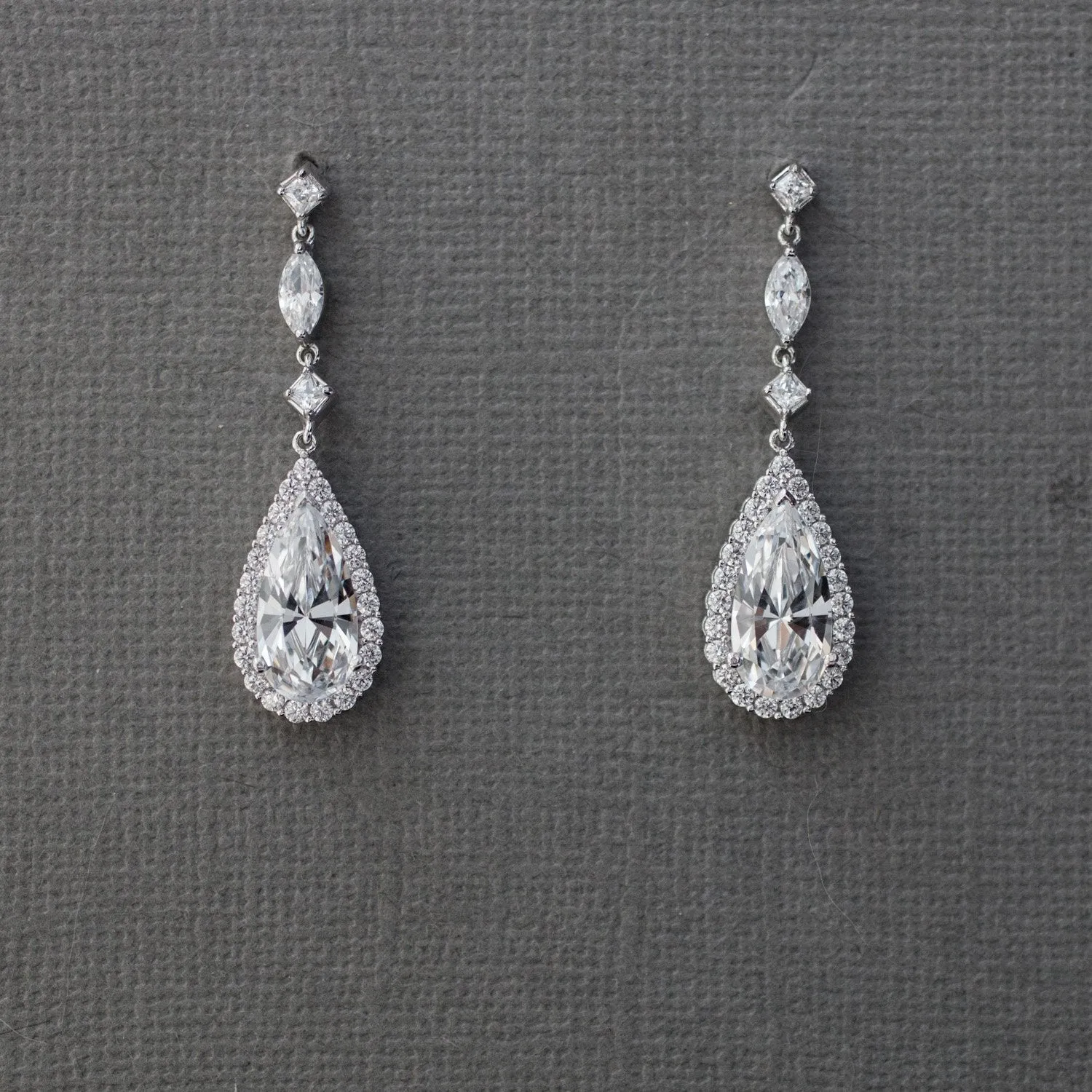 Pave Elongated Pear Drop CZ Earrings