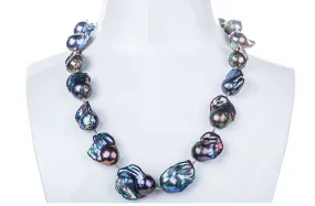 Peacock Blue Freshwater Baroque Pearl Necklace 13mmx23mm