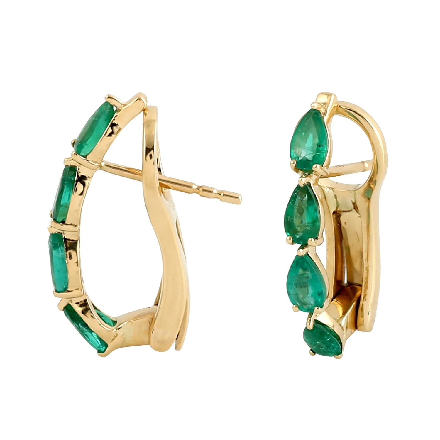 Pear Cut Emerald May Birthstone In 18k Yellow Gold Stud Clip On Earrings For Wedding Gift