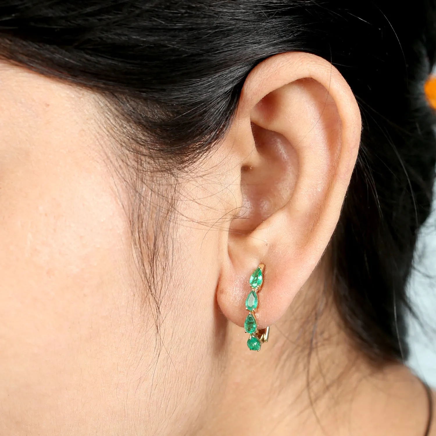 Pear Cut Emerald May Birthstone In 18k Yellow Gold Stud Clip On Earrings For Wedding Gift