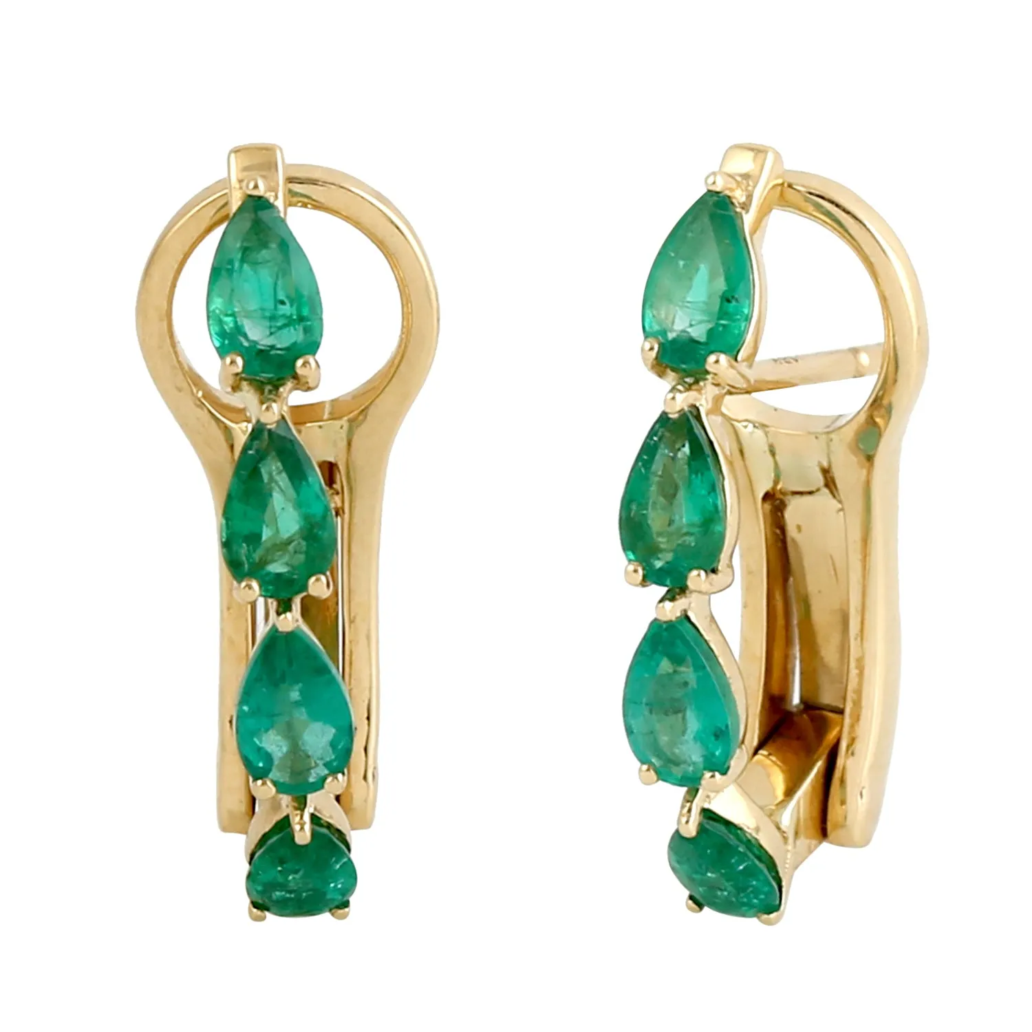 Pear Cut Emerald May Birthstone In 18k Yellow Gold Stud Clip On Earrings For Wedding Gift