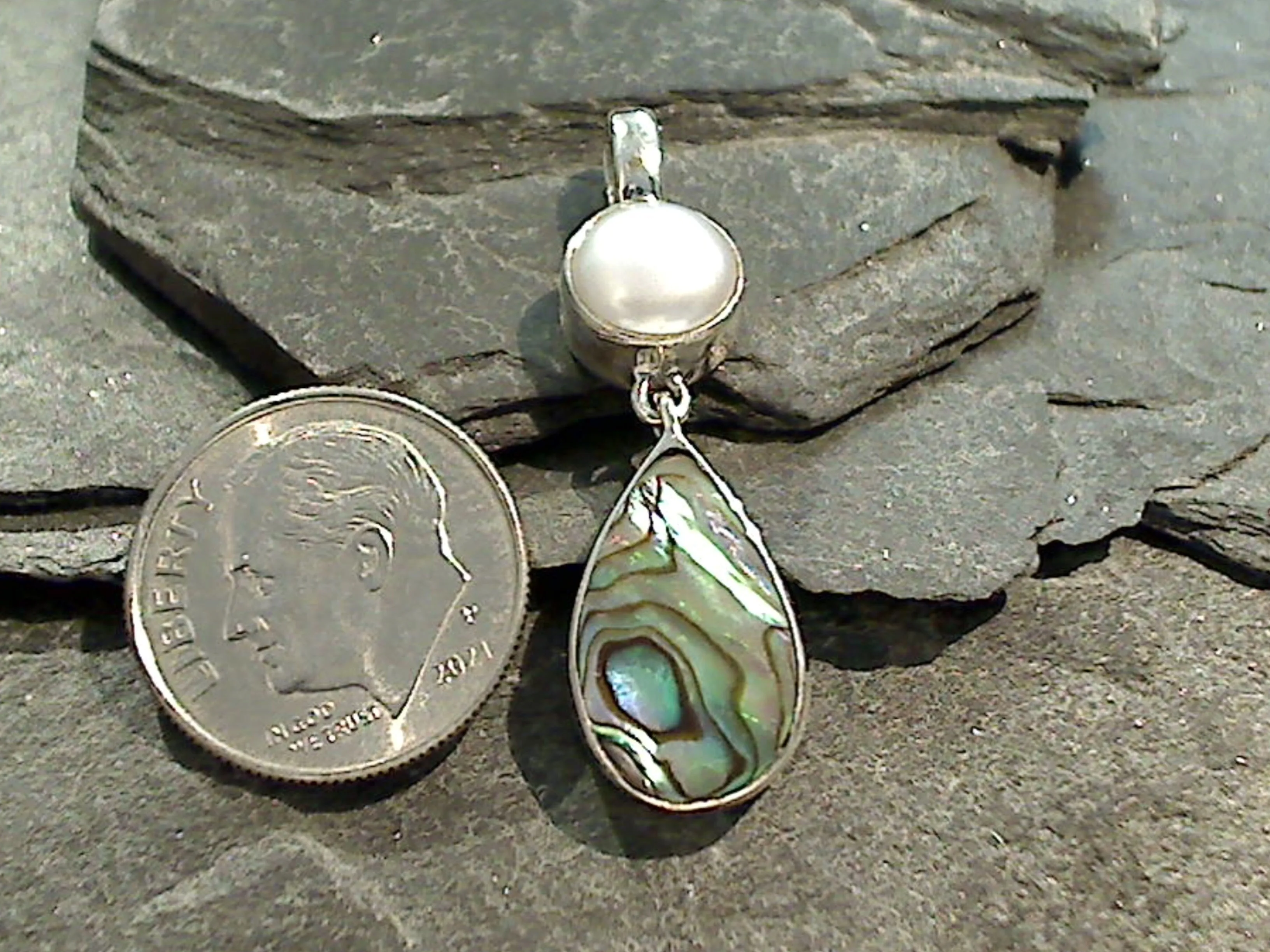 Pearl, Abalone, Sterling Silver Pendant