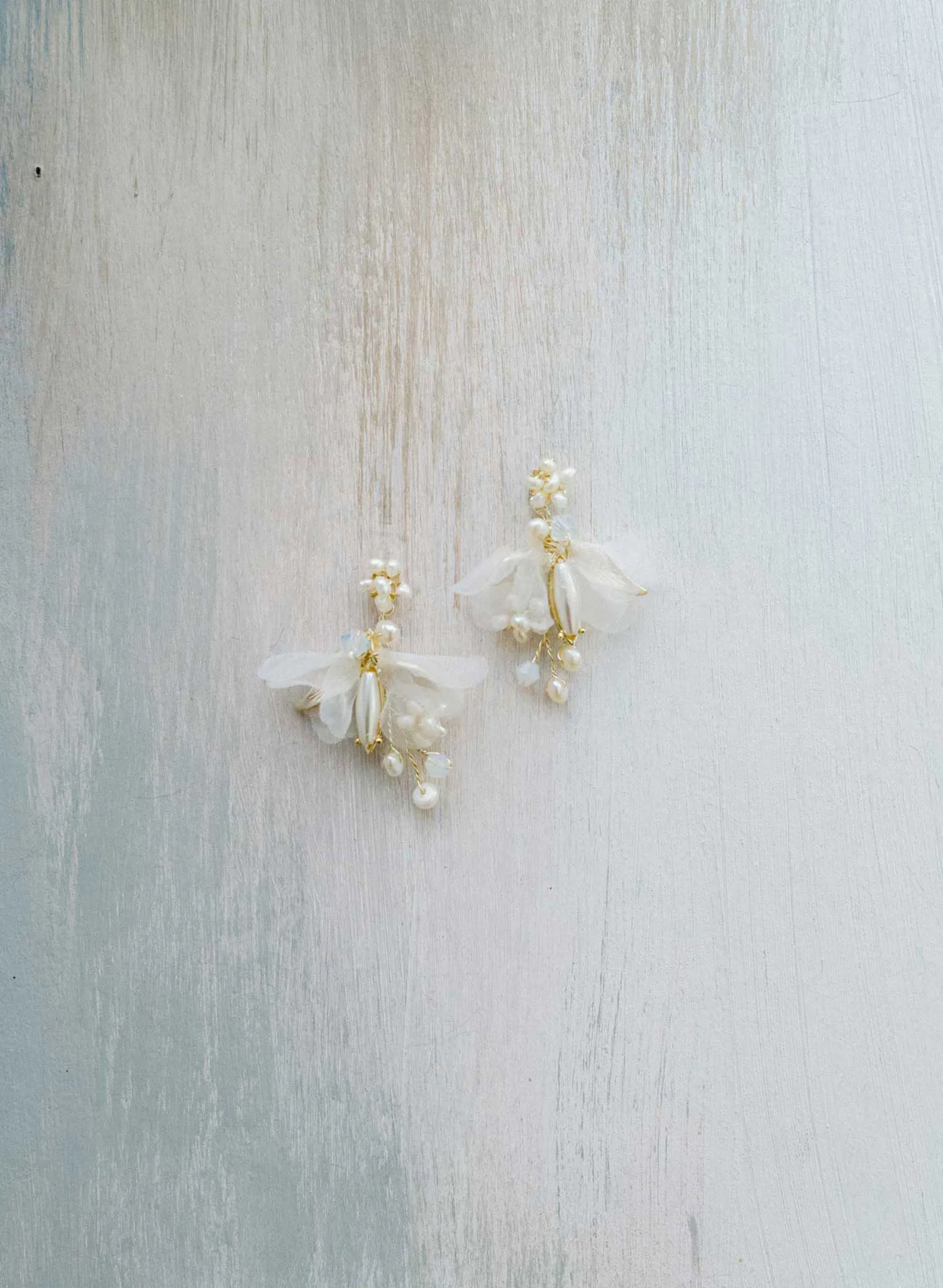 Pearl burst and silk blossom earrings, petite - Style #2433