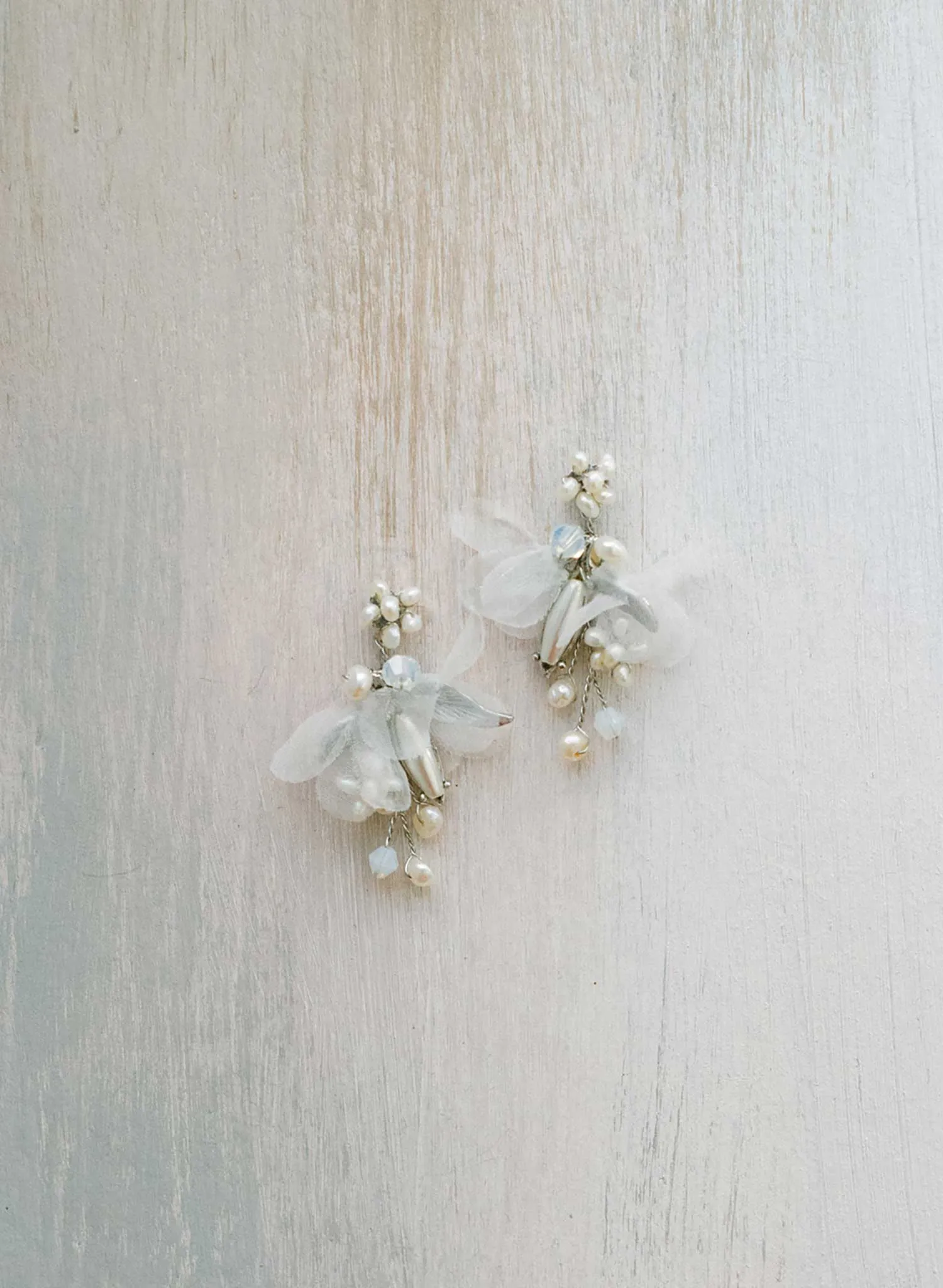 Pearl burst and silk blossom earrings, petite - Style #2433